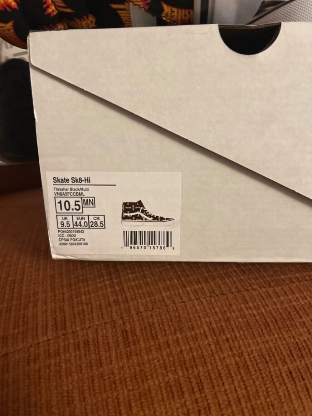 Vans Skate Sk8-Hi (Thrasher) Thrasher Black/Multi (Flame Logo) Size 10.5 MN (UK… - Picture 4 of 4